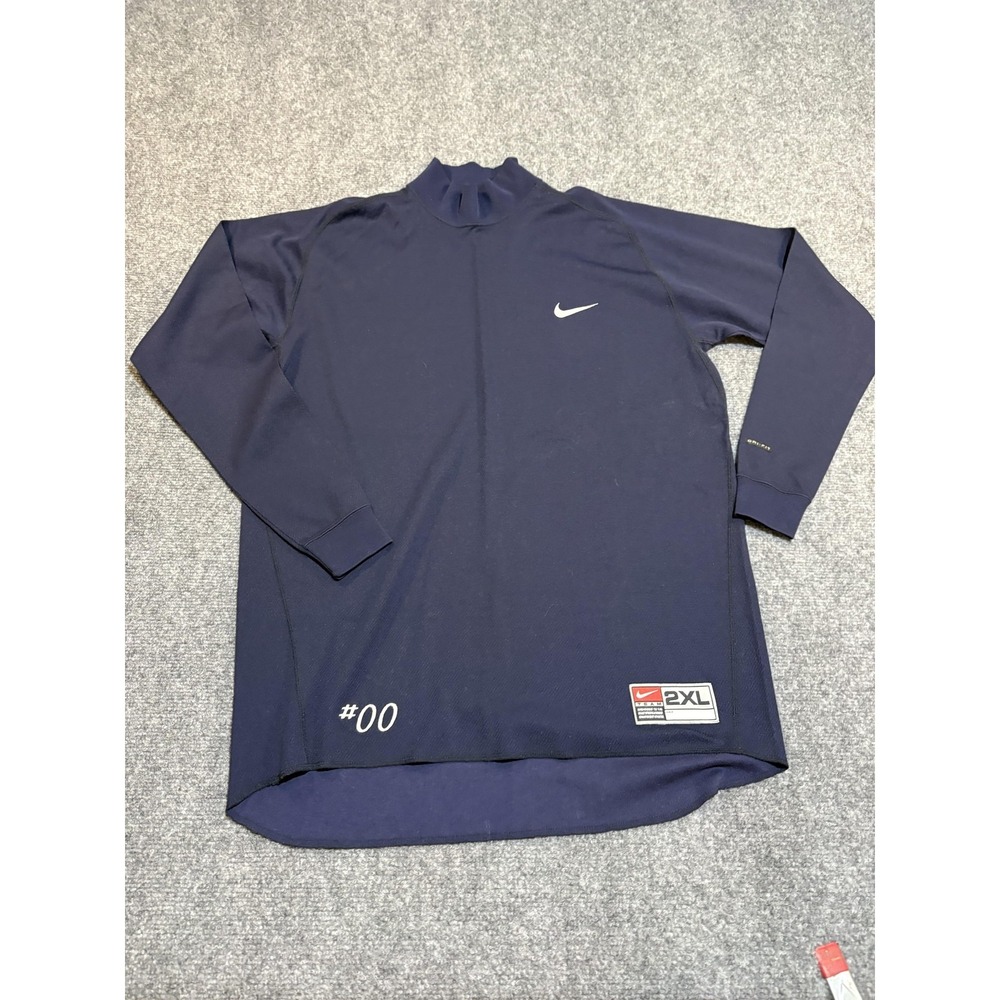 VTG Nike Dri-FIT Shirt Mens 2XL Blue Mock Neck Long Sleeve Training #00 Athletic